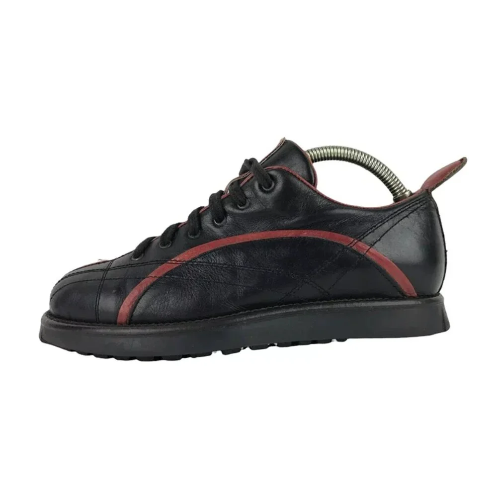 R.B.S. Womens Black Red‎ Leather Lace Up Low Top Sneakers Shoes Size US 6